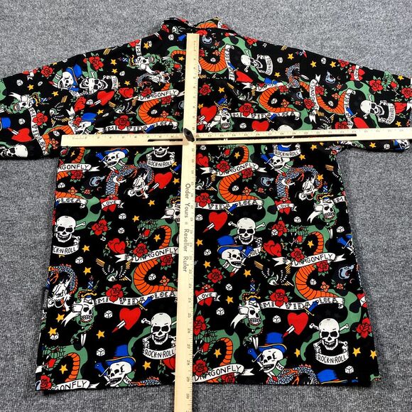 Dragonfly Mens Medium Skull Snake All Over Print Button Camp Shirt Mi Vida Loca - Picture 8 of 8
